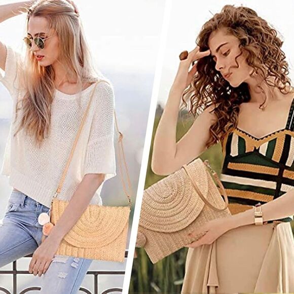 Straw Bag for Women, Woven Tote with Magnetic Buckle. - Picture 5 of 6